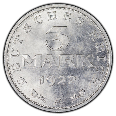 Germany Weimar 1922 A 3 Mark Coin KM #28