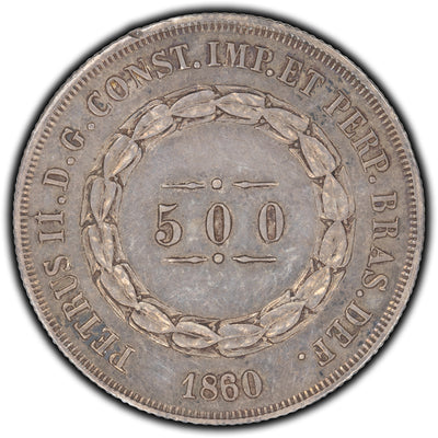 SOLD Brazil 1860 500 Reis Silver Coin KM #464