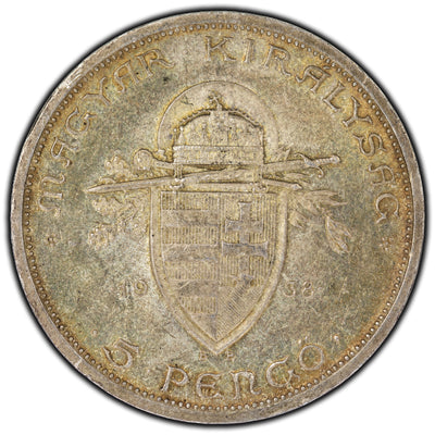SOLD Hungary 1938 5 Pengo Silver Coin KM #516