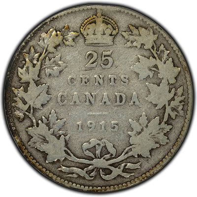 SOLD Canada 1915 25 Cents Silver Coin - VG-8