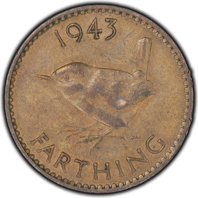 SOLD Great Britain 1943 Farthing Coin KM #843 - Major Delamination Error