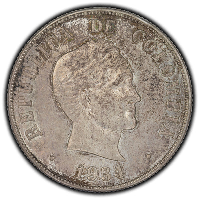 Colombia 1934 50 Centavos Silver Coin KM #274 - UNC