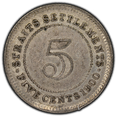 Straits Settlements 1900 5 Cents Silver Coin KM #10