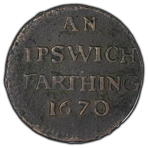 SOLD England Suffolk 1670 Ipswich Farthing W #158