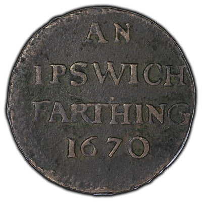 SOLD England Suffolk 1670 Ipswich Farthing W #158