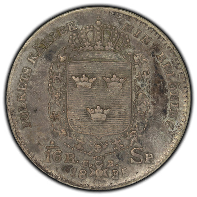 SOLD Sweden 1835 1/16 Riksdaler Specie Silver Coin KM # 644