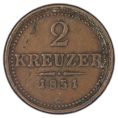 Austria 1851 2 Kreuzer Coin