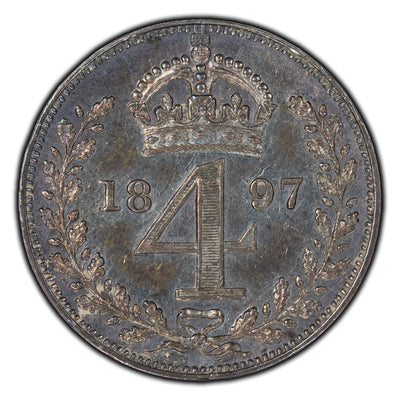 Great Britain 1897 Maundy Fourpence Silver Coin - Cleaned