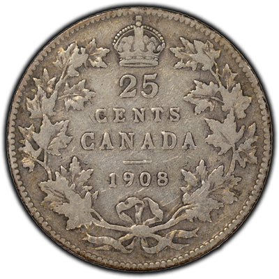 SOLD Canada 1908 25 Cents Silver Coin - VG-8