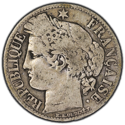 SOLD France 1871 Small K 1 Franc Silver Coin KM #822.2