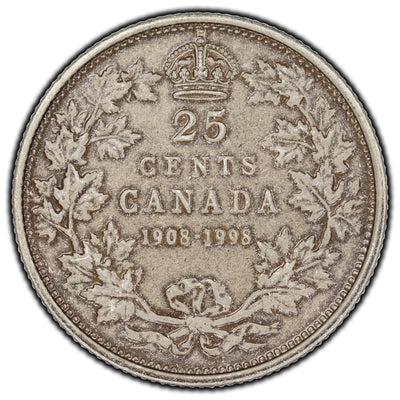 SOLD Canada 1998 (1908-1998) 25 Cents Silver Coin - Antiqued