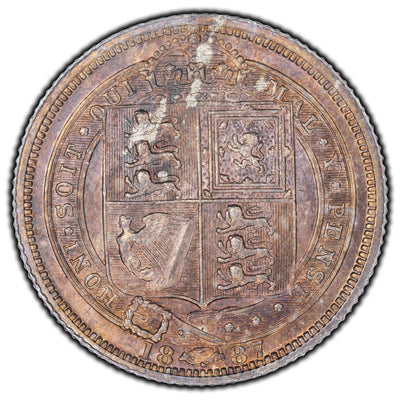 Great Britain 1887 Jubilee Head 6 Pence Silver Coin KM #759