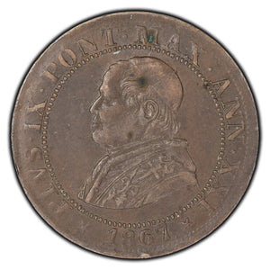 SOLD Italy Papal States 1867 1/2 Soldo Coin KM #1371