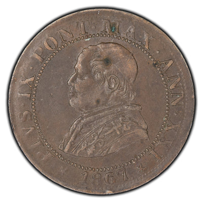 SOLD Italy Papal States 1867 1/2 Soldo Coin KM #1371