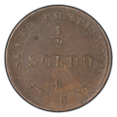 SOLD Italy Papal States 1867 1/2 Soldo Coin KM #1371