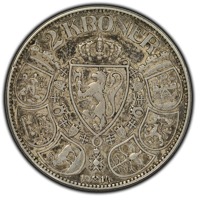 SOLD Norway 1914 2 Kroner Silver Coin KM #370