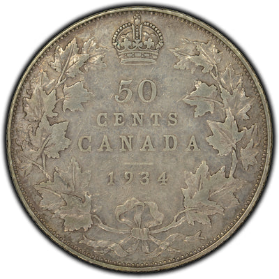 SOLD Canada 1934 50 Cents Silver Coin - F-12