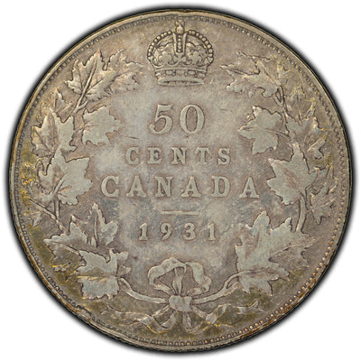 Canada 1931 50 Cents Silver Coin - Light Rim Nicks