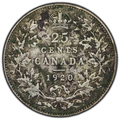 SOLD Canada 1920 25 Cents Silver Coin - Corrosion