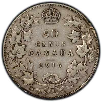 SOLD Canada 1916 50 Cents Silver Coin - Bent