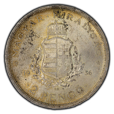 Hungary 1936 2 Pengo Silver Coin KM #515