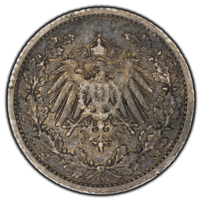 Germany 1909-A 1/2 Mark Silver Coin KM #17