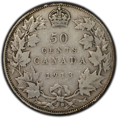 SOLD Canada 1913 50 Cents Silver Coin - VG-10