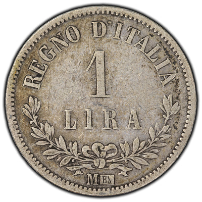SOLD Italy 1863 1 Lira Silver Coin KM #5a.1