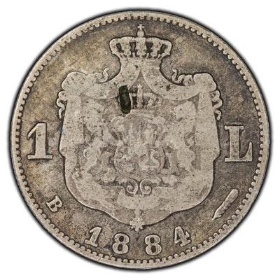 SOLD Romania 1884 1 Leu Silver Coin KM #22