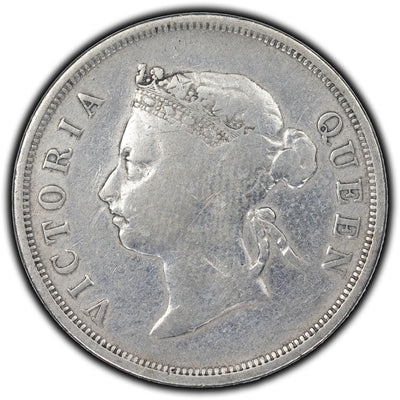 Straits Settlement 1896 50 Cents Silver Coin - Cleaned/Scratch