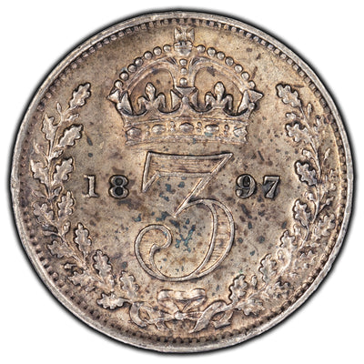 Great Britain 1897 3 Pence Silver Coin KM #777