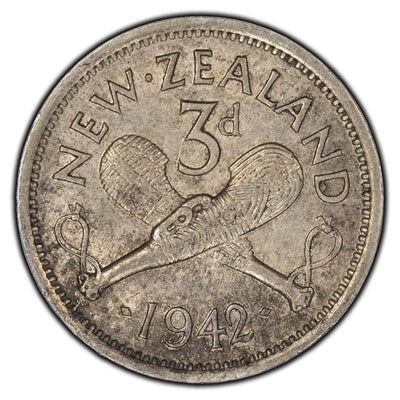 New Zealand 1942 3 Pence Silver Coin KM #7