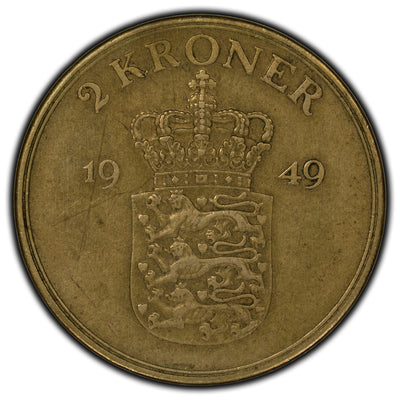 SOLD Denmark 1949 2 Kroner Coin KM #838.1