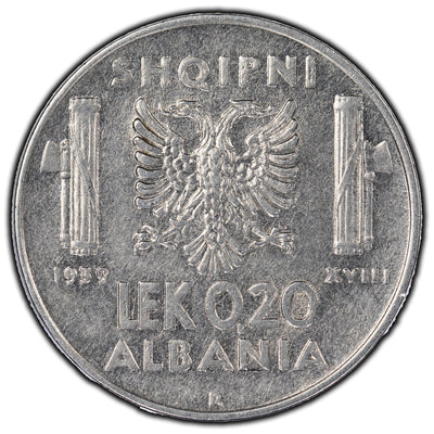 SOLD Albania 1939 .20 Lek Coin KM #29