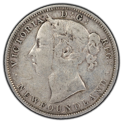 SOLD Newfoundland 1899 Large 9's 20 Cents Silver Coin - F-12