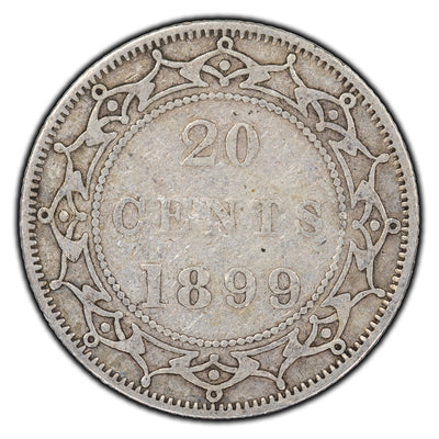 SOLD Newfoundland 1899 Large 9's 20 Cents Silver Coin - F-12