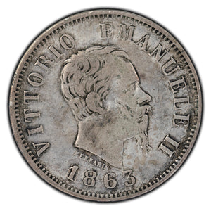 SOLD Italy 1863 50 Centesimi Silver Coin KM #14.1