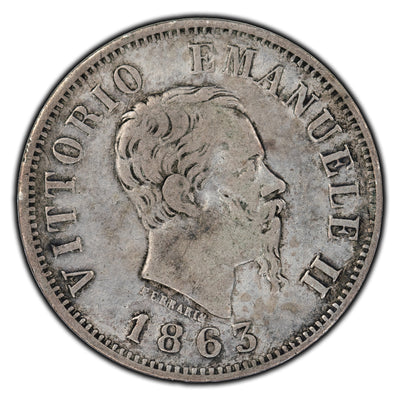 SOLD Italy 1863 50 Centesimi Silver Coin KM #14.1