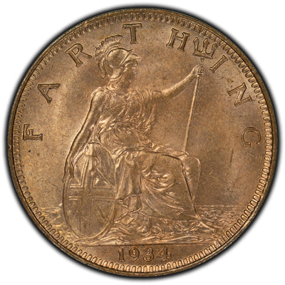 SOLD Great Britain 1934 Farthing Coin KM #825 - BU