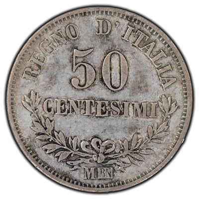 SOLD Italy 1863 50 Centesimi Silver Coin KM #14.1