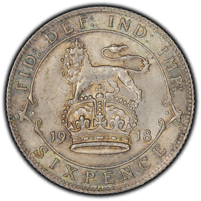 Great Britain 1918 6 Pence Silver Coin KM #815 - UNC