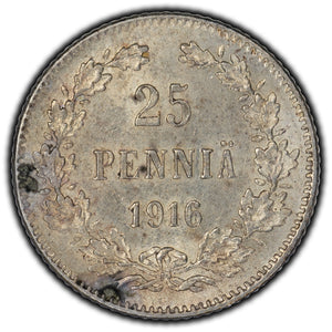SOLD Finland 1916 25 Pennia Silver Coin KM #6.2