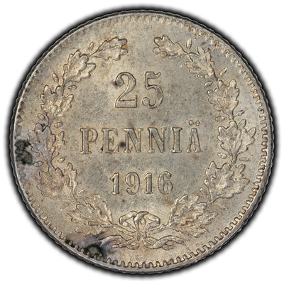 SOLD Finland 1916 25 Pennia Silver Coin KM #6.2