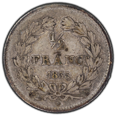 France 1835-A 1/2 Franc Silver Coin KM #748.1