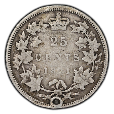 SOLD Canada 1871 Obv #1 25 Cents Silver Coin - Plugged Hole