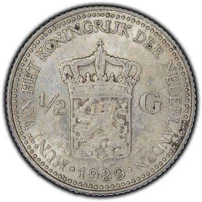 SOLD Netherlands 1929 1/2 Gulden Silver Coin KM #160