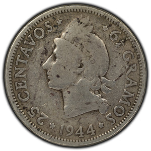 SOLD Dominican Republic 1944 25 Centavos Silver Coin KM #20