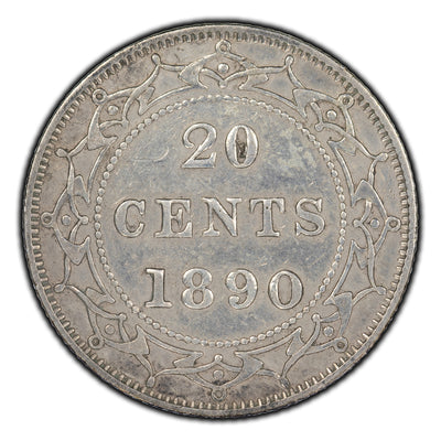 Newfoundland 1890 20 Cents Silver Coin - VF-20 (cleaned)