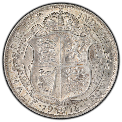 Great Britain 1916 1/2 Crown Silver Coin KM #818.1