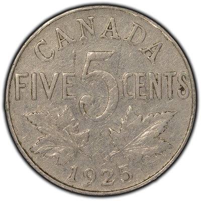 SOLD Canada 1925 5 Cents Silver Coin - VG-10